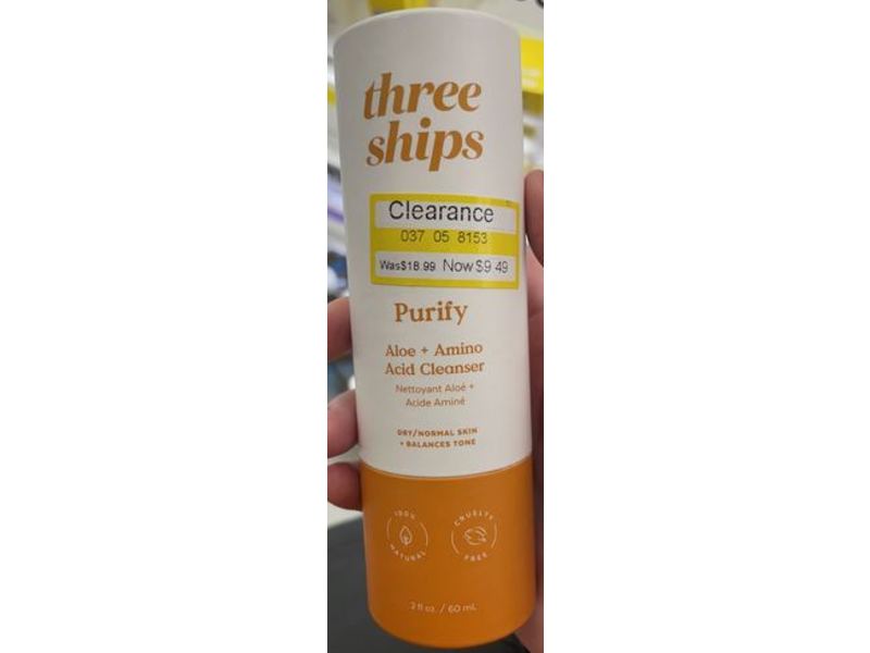Three Ships Aloe + Amino Acid Cleanser, Purify, 2 fl oz/60 mL