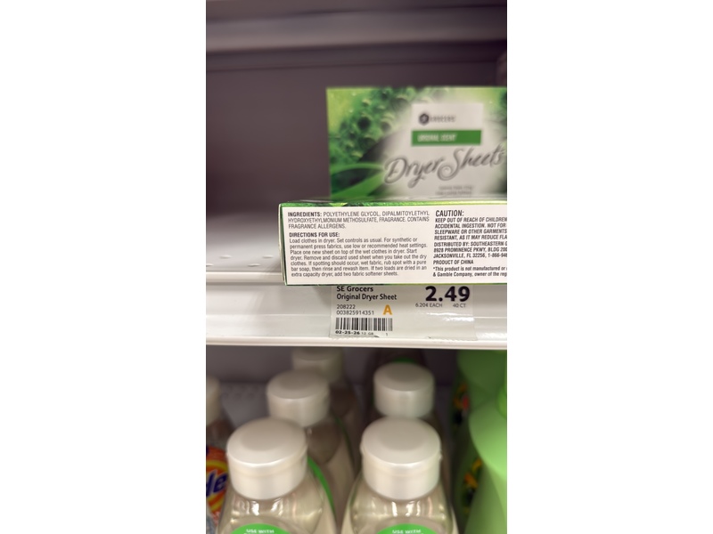 Se Grocers Dryer Sheets, Original Scent, 40 Count