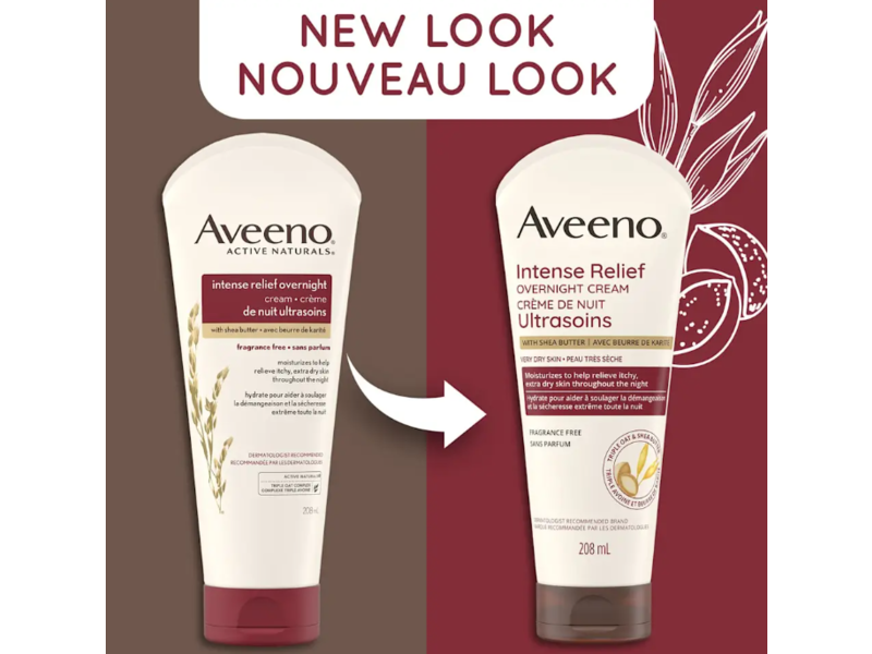 Aveeno Intense Relief Overnight Cream, Fragrance Free, 208 mL