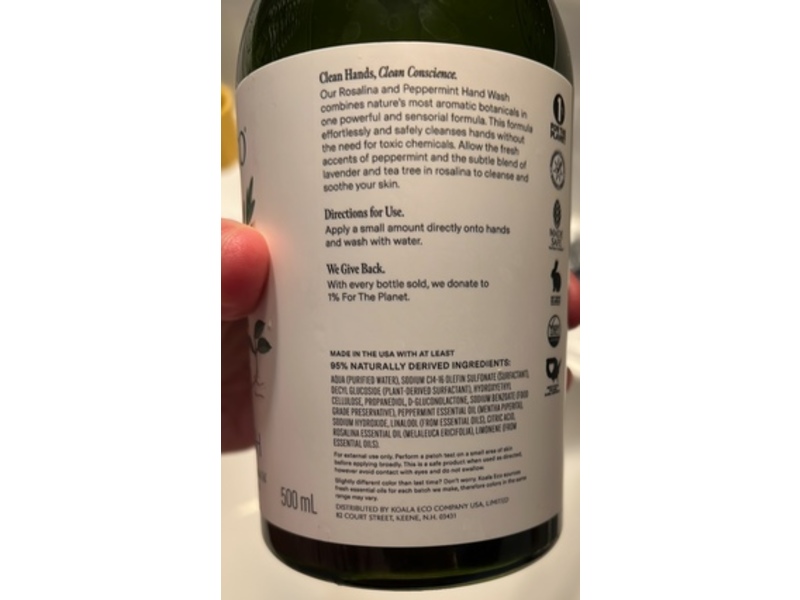 Koala Eco Hand Wash, Australian Rosalina & Peppermint Oil, 16.9 fl oz/500 mL