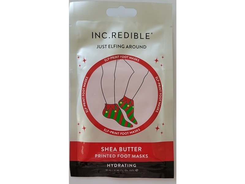 INC.redible Shea Butter Printed Hydrating Foot Mask, Just Elfing Around, 0.6 fl oz/18 mL