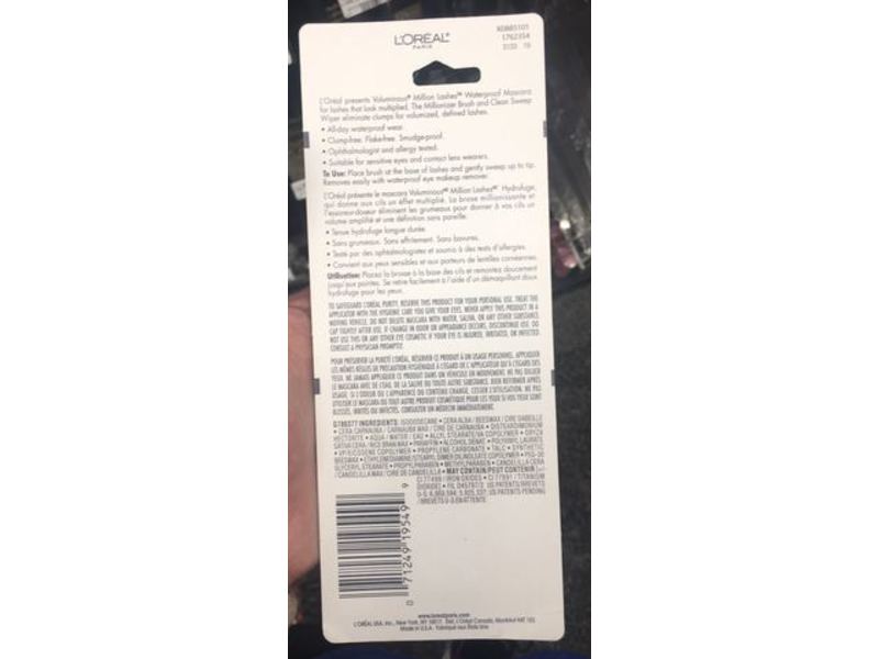 L'Oreal Paris Voluminous Million Lashes Mascara, 630 Blackest Black, Waterproof, 0.32 fl oz/9.5 ml