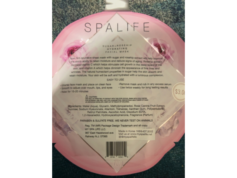 Spalife Hydrating Facial Mask, Sugar + Rosehip, 0.81 oz, 1 Count