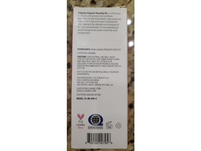 Cliganic Rosehip Oil, 4 fl oz/120 mL