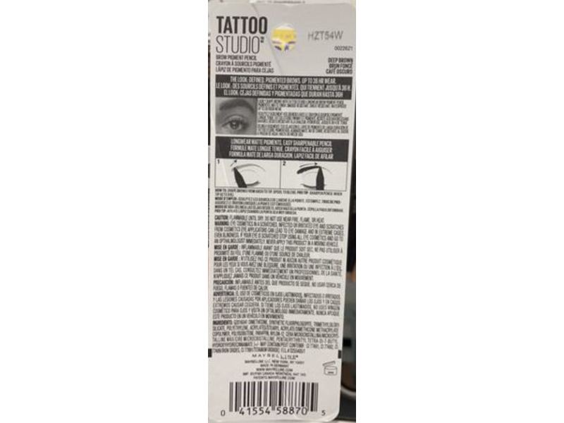 Maybelline New York TattooStudio Brow Pencil, 260 Deep Brown, 0.026 oz/0.73 g