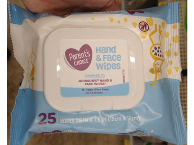 Parents Choice Hands & Face Wipes, 25 Count