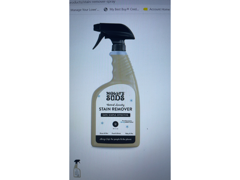 Molly's Suds Natural Laundry Stain Remover, Fragrance Free, 16 fl oz, Pack Of 2