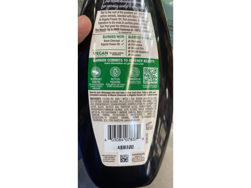 Garnier Whole Blends Rebalancing Shampoo, Black Sharcoal, Nigella Flower Oil, 10.7 fl oz/346 mL