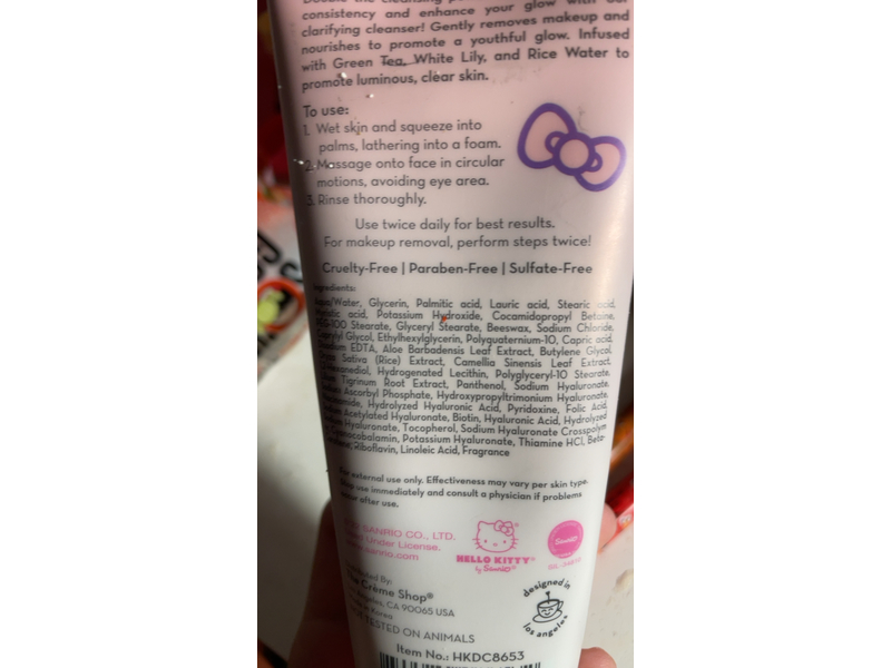 The Creme Shop X Hello Kitty 2 - In -1 Daily Cleanser, Green Tea + White Lily & Rice Water, 5.07 fl oz/150 mL