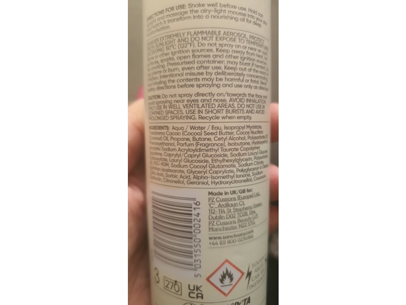 Sanctuary Spa Mousse-To-Oil Moisturiser, Sandalwood & Freesia Scent, 6.56 oz/186 g