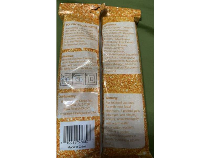 Bolero Facial Wipes, Mango + Raspberry Seed Oil, 32 Count