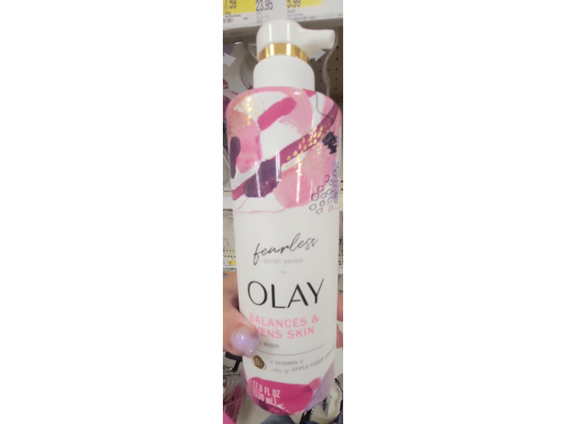 Olay Fearless Artist Series Balances & Evens Skin Body Wash, B3 + Vitamin C & Notes Of Apple Cider Vinegar, 17.9 fl oz/530 mL