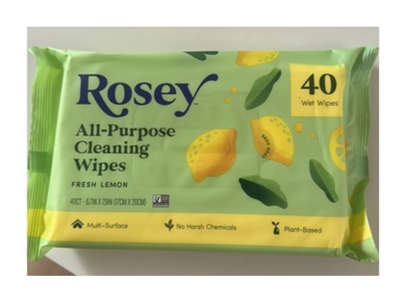 Rosey All-Purpose Cleansing Wipes, Fresh Lemon, 40 Count
