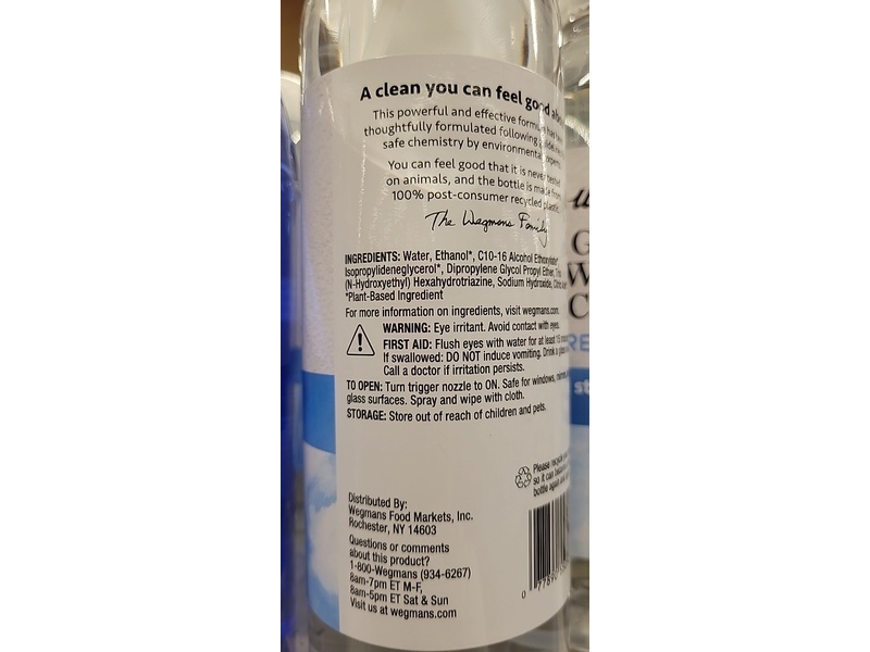 Wegmans Glass & Window Cleaner, Free & Clear, 25 fl oz/739 mL