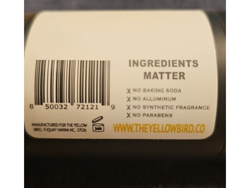 The Yellow Bird Activated Charcoal Deodorant, Peppermint + Tea Tree, 3 oz/85 g