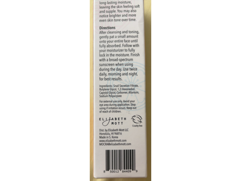 Elizabeth Mott Korean Skincare Is Snail Mucin Hydrating Serum, 3.38 fl oz/100 mL