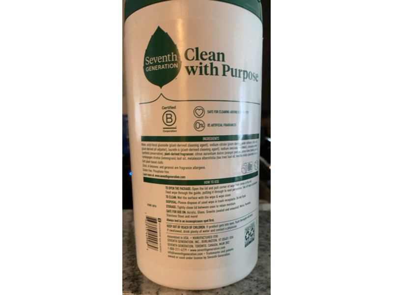 Seventh Generation Multi Surface Wipes, Lemon Zest Scent, 70 Counts, Pack OF 6