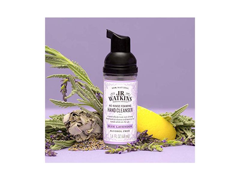 J.R. Watkins No Rinse Foaming Hand Cleanser, Blue Lavender, 1.6 fl oz/48 mL
