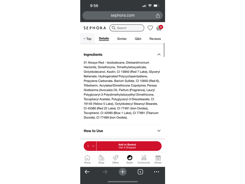 Sephora Collection Cream Lip Stain, Velvet lipstick, 01 Always Red, 0.16 oz/5 mL