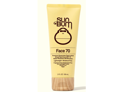 Sun Bum Face 70 Premium Sunscreen Face Lotion, SPF 70, 3 fl oz/88 mL