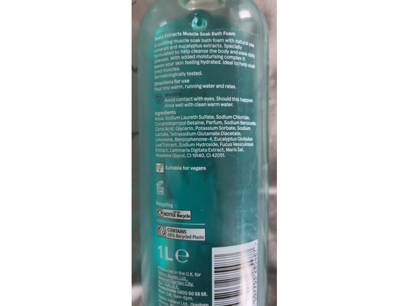 Tesco Extracts Soothing Muscle Soak Bath Foam, 1 L