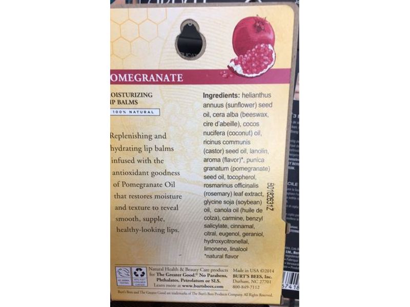 Burt's Bees Moisturizing Lip Balm, Pomegranate, 0.30 oz/8.50 g, Pack Of 2