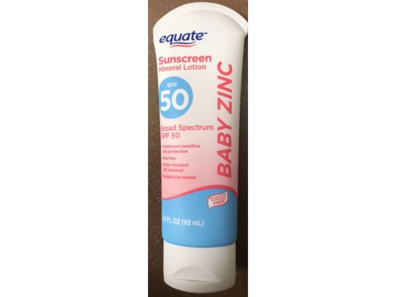 Equate Baby Zinc Sunscreen Lotion, SPF 50, 3 fl oz/88 mL