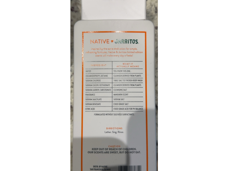 Native Jarritos Mandarin Body Wash, 18 fl oz/532 mL