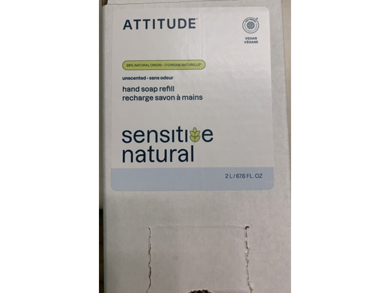 Attitude Sensitive Natural Hand Soap Refill, Unscented, 67.6 fl oz/2 L