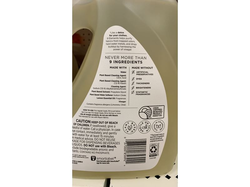 9 Elements Liquid Laundry Detergent, Lemon Scent, 92 fl oz