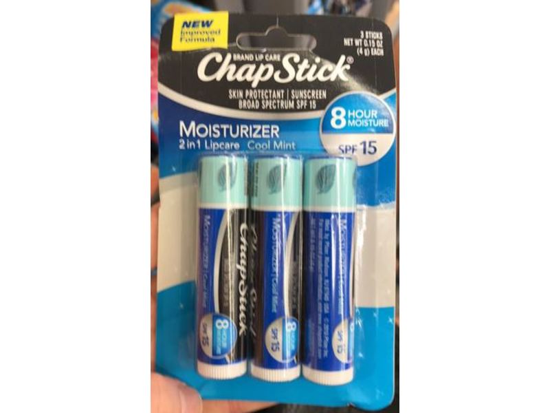 Chapstick Moisturizer Lip Care, Cool Mint, SPF 15, 0.15 oz/4 g, Pack of 3