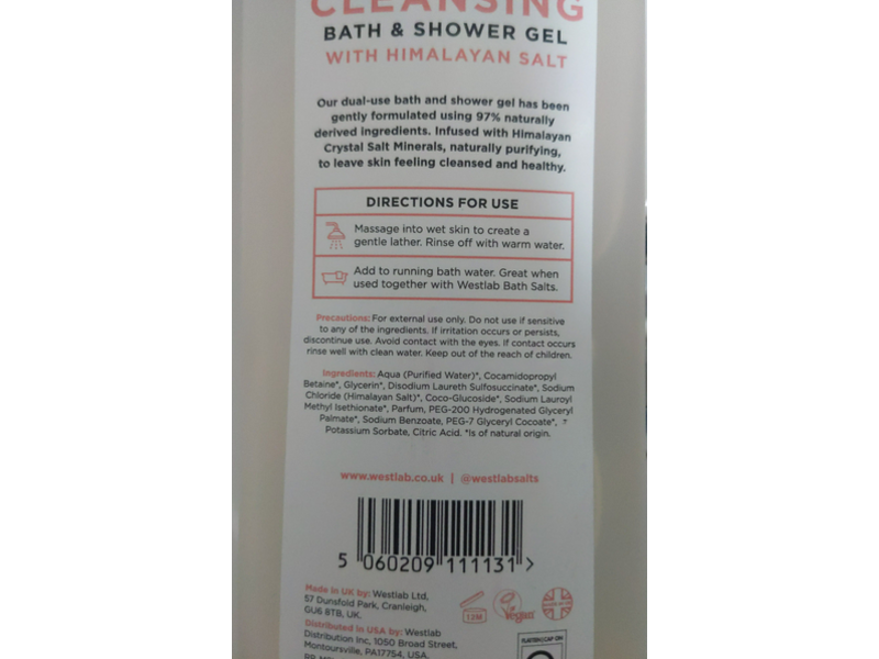 Westlab Cleansing Bath & Shower Gel, Himalayan Salt, 13.5 fl oz/400 g