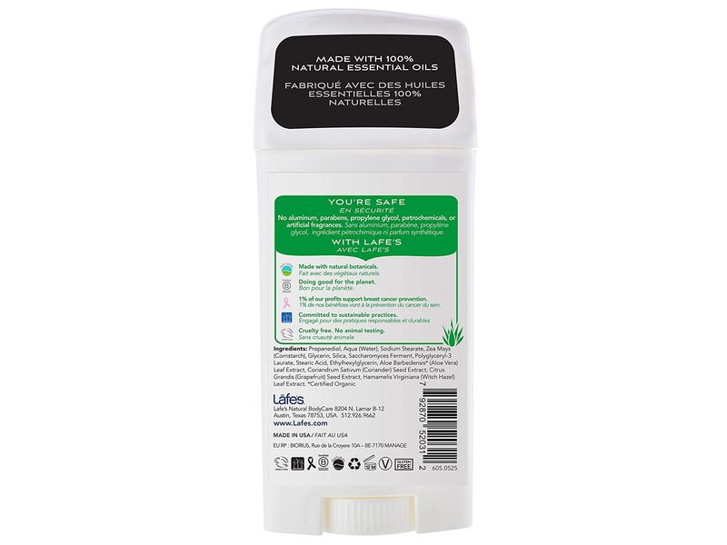 Lafe's Deodorant Stick, Witch Hazel & Aloe, 2.25 oz/64 g