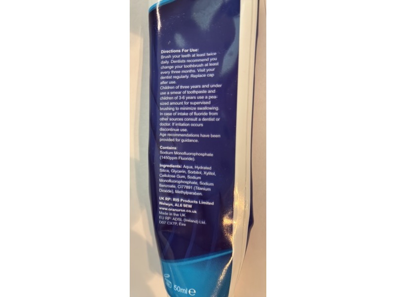 Oranurse Unflavoured Toothpaste 1450, 50 mL