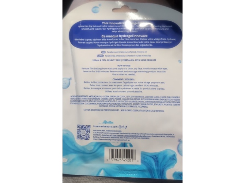 Freeman Beauty Hydrogel Moisture Mask, 0.98 fl oz/29 mL