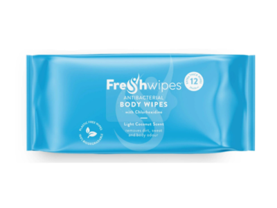Fresh Wipes Antibacterial Body Wipes, Light Coconut Scent, 12 Count