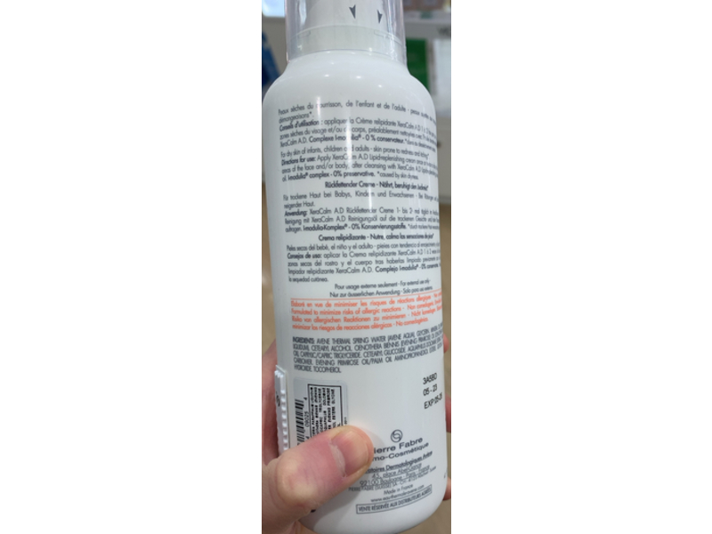 Avene XeraCalm A.D Lipid-Replenishing Cream, 13.5 fl oz/400 mL