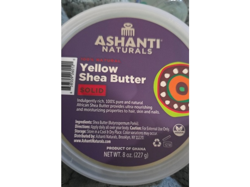 Ashanti Naturals 100% Natural Yellow Shea Butter Moisturizer, Solid, 8 oz/227 g