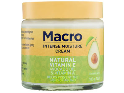 Macro Intense Moisture Cream, Natural Vitamin E + Avocado Oil + Vitamin A, 100 g