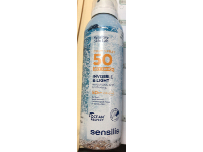Sensilis Sensitive Skin Lab Invisible & Light Dry Touch Body Spray, Hyaluronic Acid & Vitamin E, SPF 50, 200 mL