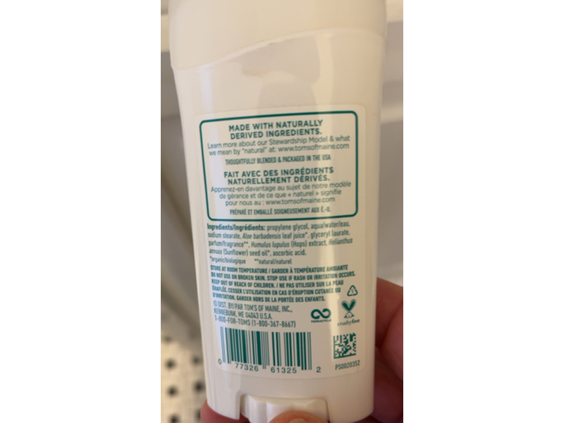 Tom's Of Maine Deodorant, Refreshing Lemongrass, 2.25 oz/64 g