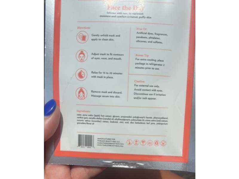 Timeless Beauty Bar Soothing & Restoring Face Sheet Mask, Face The Day, 19 mL