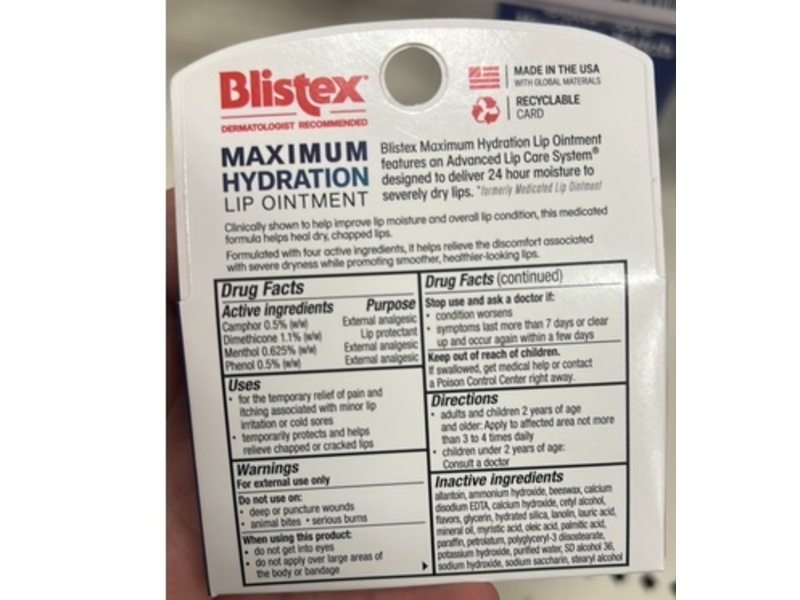 Blistex Maximum Hydration Lip Ointment, 0.25 oz/7 g, Pack Of 3