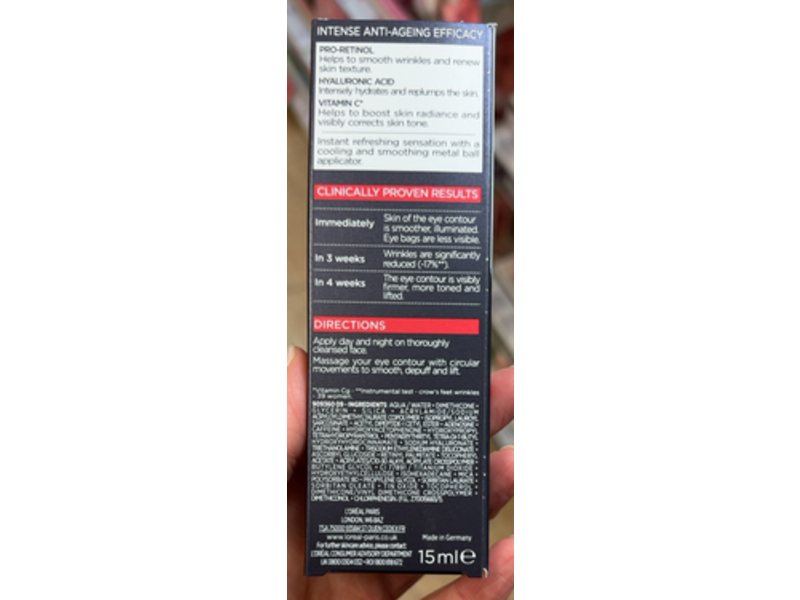 L'Oreal Paris Revitalift Laser X3 Triple Action Eye Care, Pro-Retinol + Hyaluronic Acid + Vitamin C, 0.5 oz/15 mL