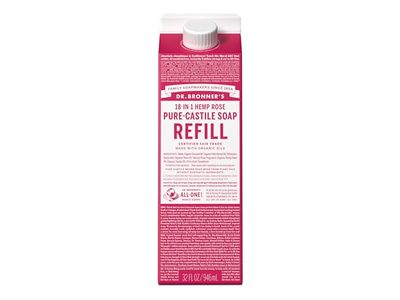 Dr. Bronner's 18-In-1 Pure Castile Magic Soap Refill, Rose, 32 fl oz/946 mL
