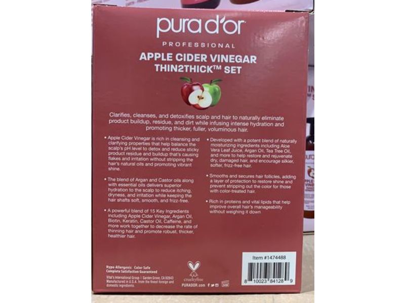 Pura d'or Professional Thin2Thick Set, Apple Cider Vinegar, 48 fl oz