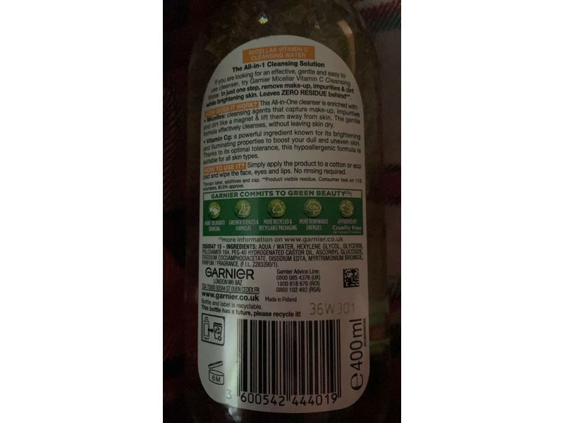 Garnier Skinactive Micellar Cleansing Water, Vitamin C, 400 mL