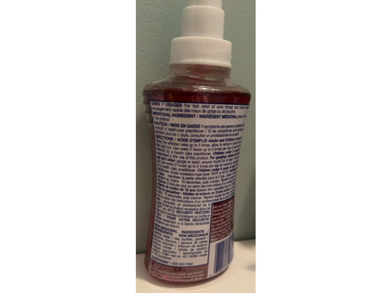 Chloraseptic Anesthetic - Antiseptic Fast Acting Sore Throat Spray, Phenol Solution & Cherry, 177 mL