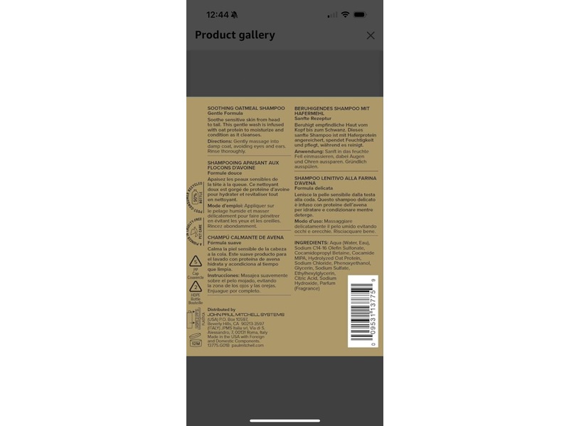 Paul Mitchell Pet Shampoo, Oatmeal, 16.9 fl oz/500 mL