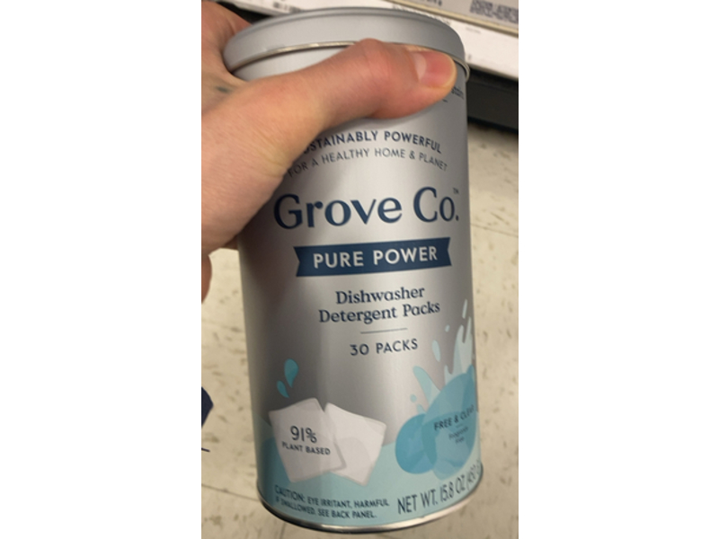Grove Co. Pure Power Dishwasher Detergent Packs, Free & Clear, 15.8 oz/450 g, 30 Count